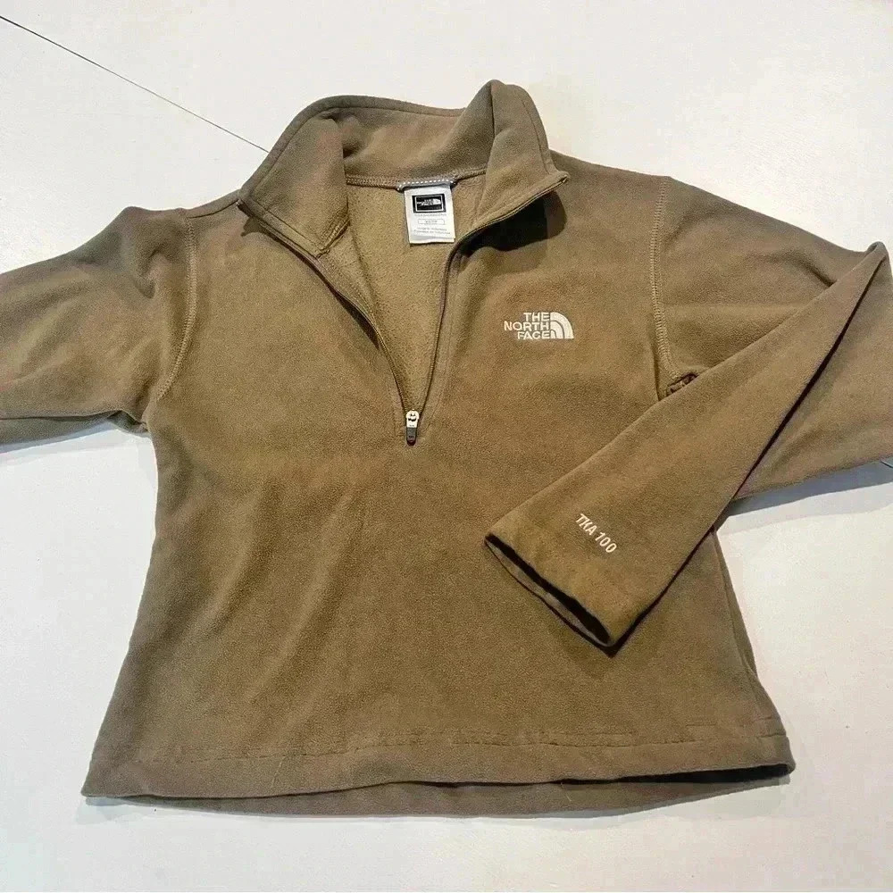 The north face fleece half zip olive green boys XS long sleeve‎ playwear